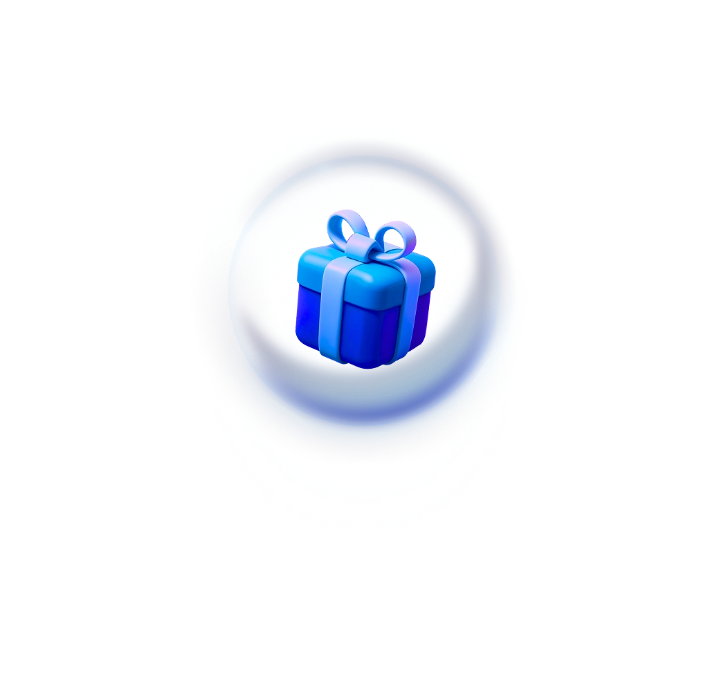 3d gift wrapped with a bow on top floating inside of a bubble